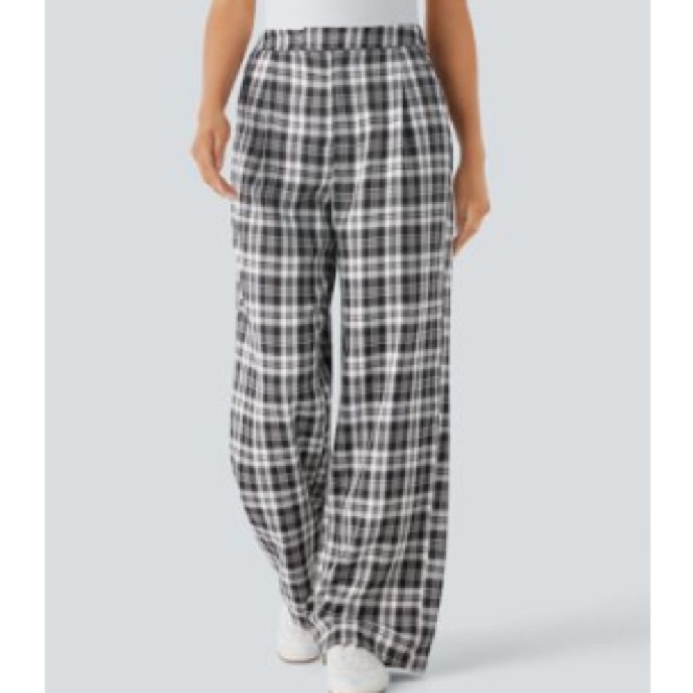 HALARA Black and White Plaid Wide-Leg Pants NWT Sz Medium